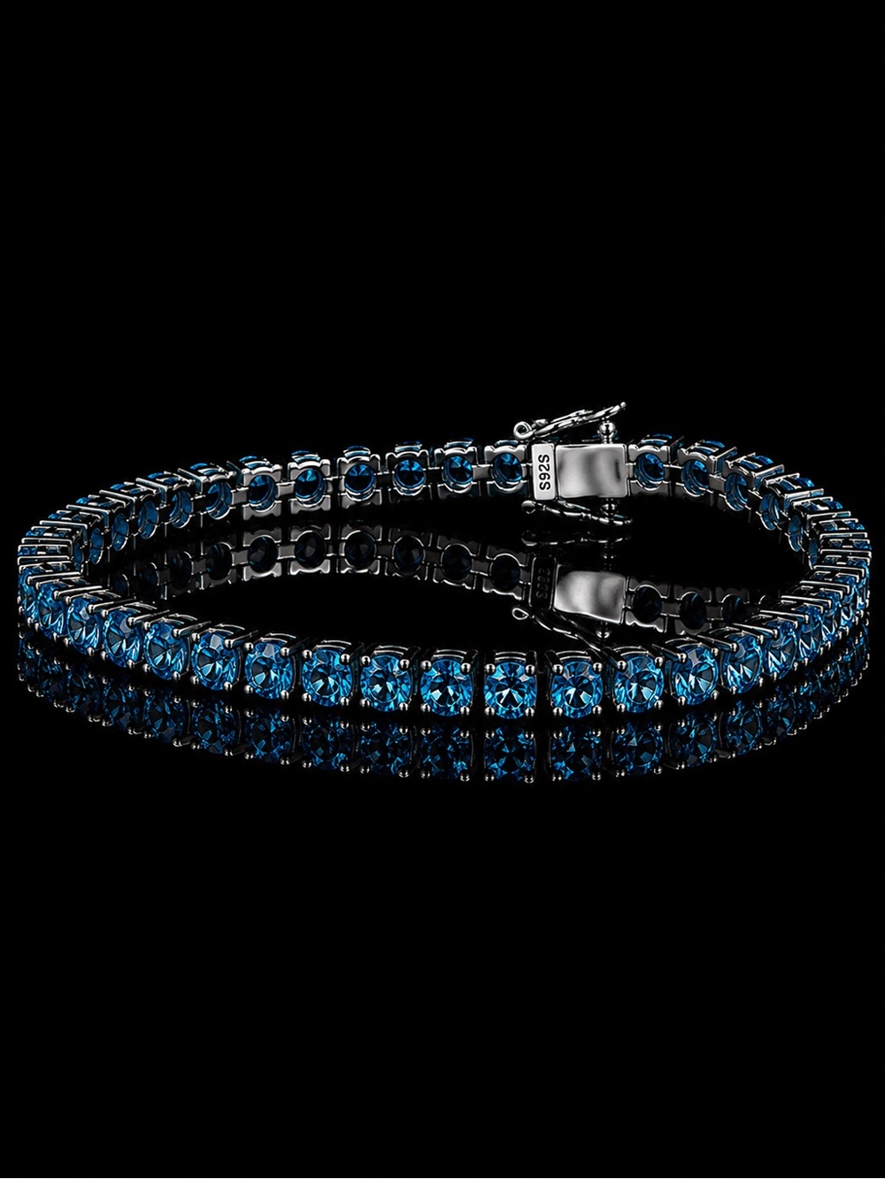 925 Silver, 5.6CTW Royal Blue Moissanite Tennis Bracelet - 7”